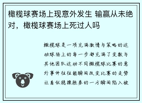 橄榄球赛场上现意外发生 输赢从未绝对，橄榄球赛场上死过人吗