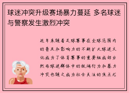 球迷冲突升级赛场暴力蔓延 多名球迷与警察发生激烈冲突