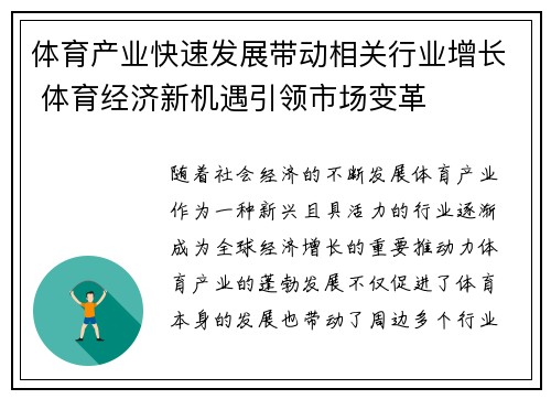 体育产业快速发展带动相关行业增长 体育经济新机遇引领市场变革